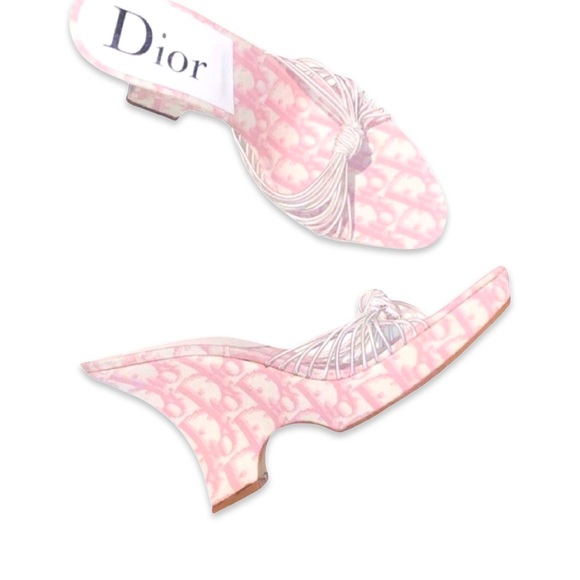 DIOR Girly Pink Monogram Logo Denim Trotter Platform Wedge Sandal Mule - Picture 9 of 9